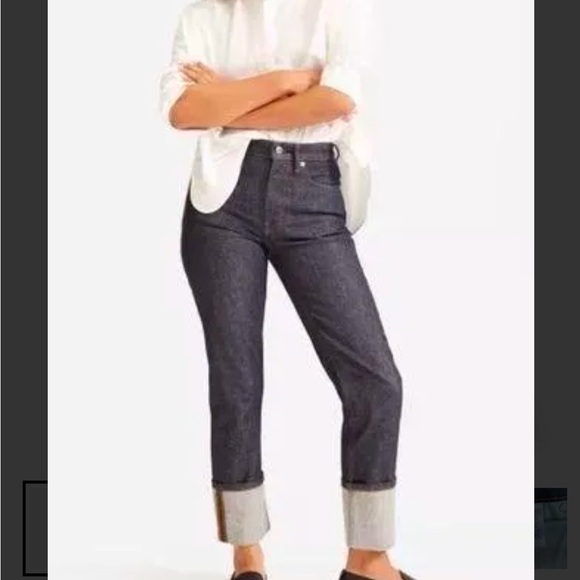 Everlane High Rise Straight Jean Dark Wash Cuff 27 Like New Super Straight - Picture 6 of 6